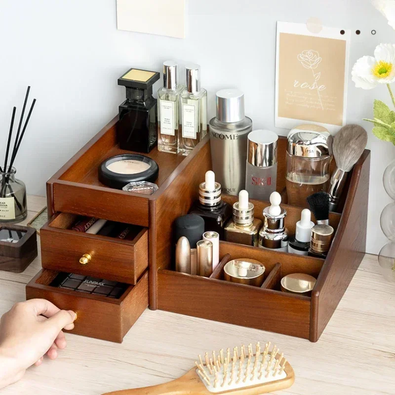 Luxury Skincare Mask - Temizle Ahşap Doku Makyaj Organizatör Büyük
